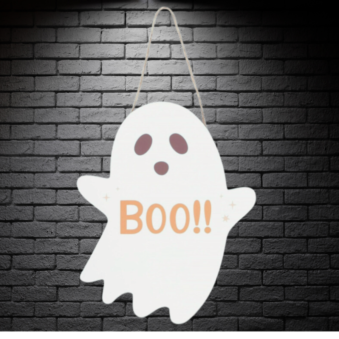 placa pendurar fantasma BOO halloween