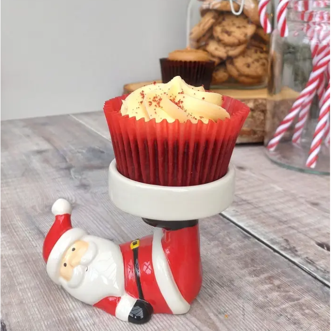 Suporte de Cupcake Pai Natal em Cerâmica