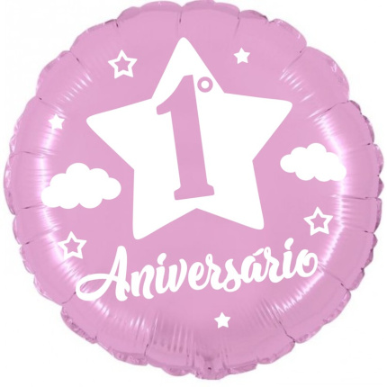 Balão 1 Aniversário Foil 18" - Rosa