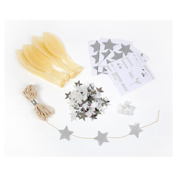 Kit 8 Balões Transparentes com Confetis Estrelas Prata - 45cm - Image 2