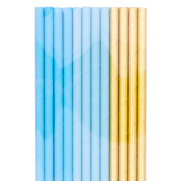 Palhinhas Papel Azul e Ouro - Pack.24 - Image 1