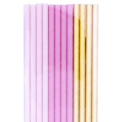 Palhinhas Papel Rosa e Ouro - Pack.24