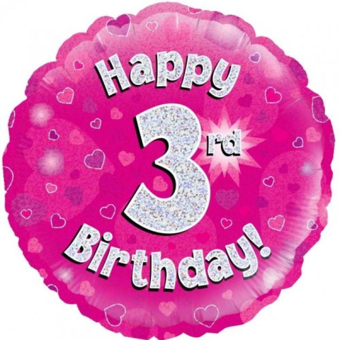 Balão 3 Anos Rosa e Prata - 45cm - Image 1
