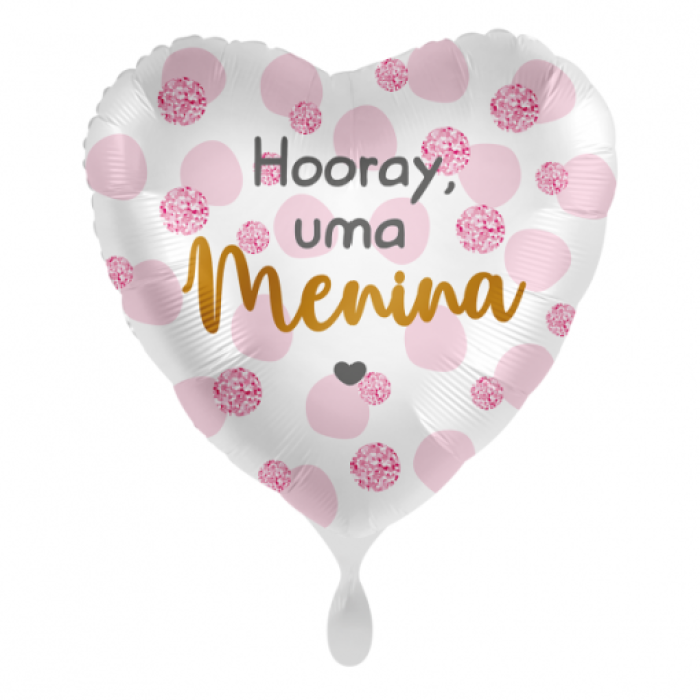 Balão Hooray É Menina Coração Rosa - 43cm - Image 1