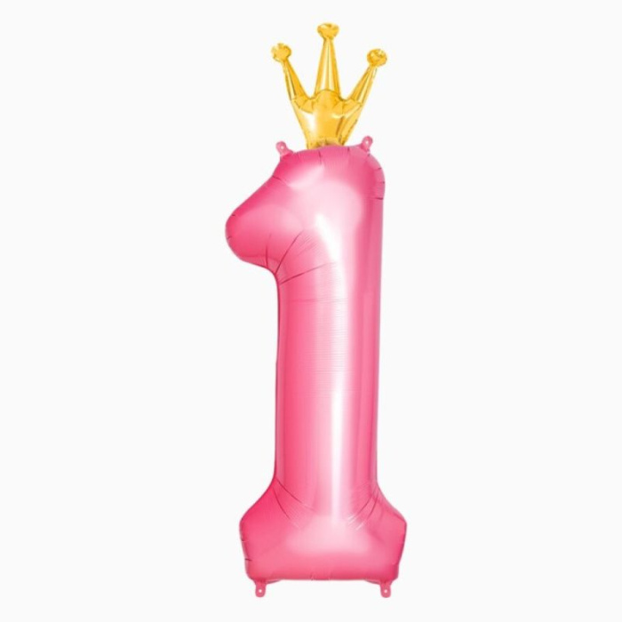 Balão Número 1 Rosa com Coroa Ouro - 123cm - Image 1
