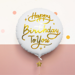 Balão Branco e Ouro Happy Birthday! - 35cm