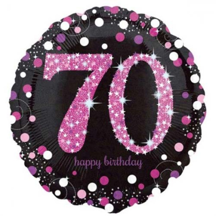 Balão 70 Anos Preto e Rosa - 45cm