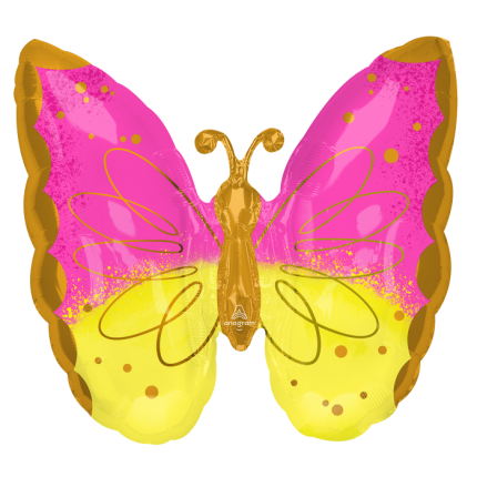 Balão Borboleta Rosa e Amarela - 63cm