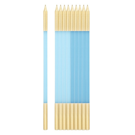 Velas Altas Azul Claro, Turquesa e Ouro - Pack 10
