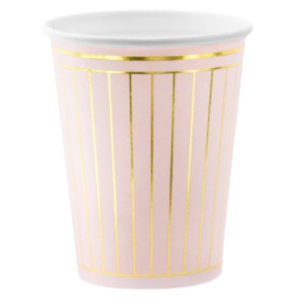 Copos Rosa Riscas Ouro 220ml - Pack 6