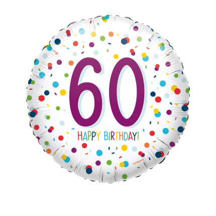 Balão 60 Anos Branco Confetis Coloridos - 43cm
