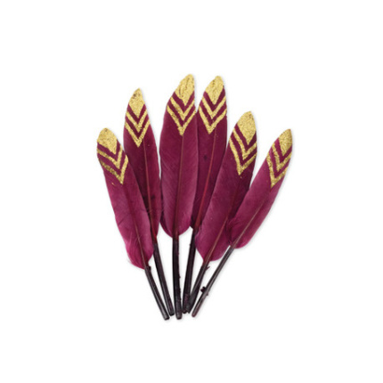 Penas Bordo e Glitter Ouro - Pack 6