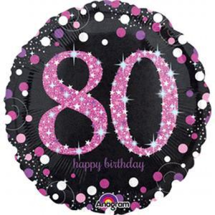Balão 80 Anos Preto e Rosa - 45cm