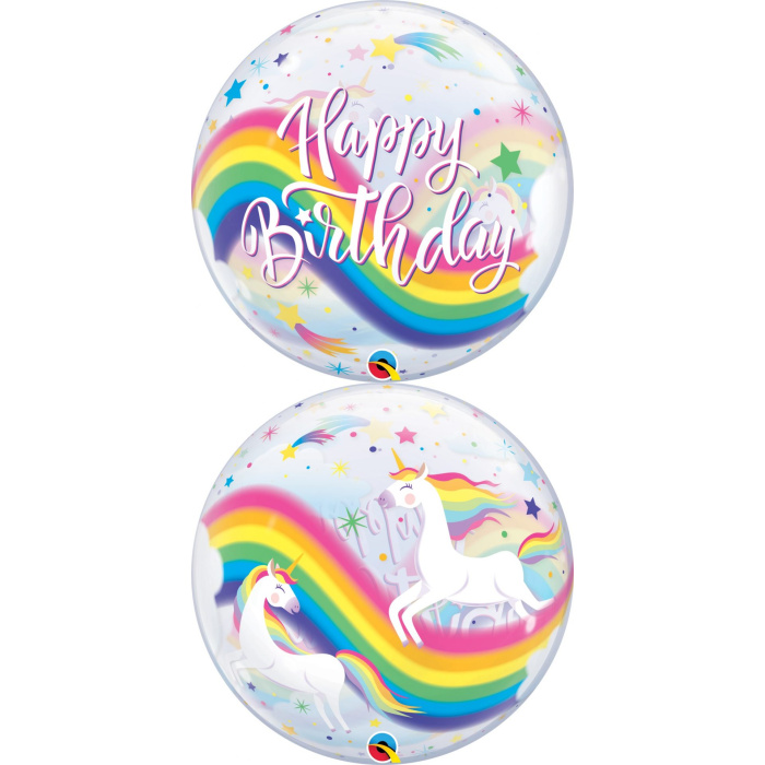 Balão Bubble Unicórnio Happy Birthday - 56cm - Image 3
