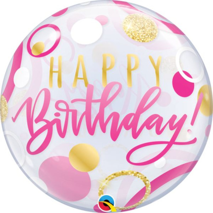 Balão Bubble "Happy Birthday" Rosa e Ouro - 56cm