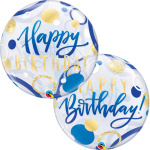 Balão Bubble "Happy Birthday" Azul e Ouro - 56cm - Image 2