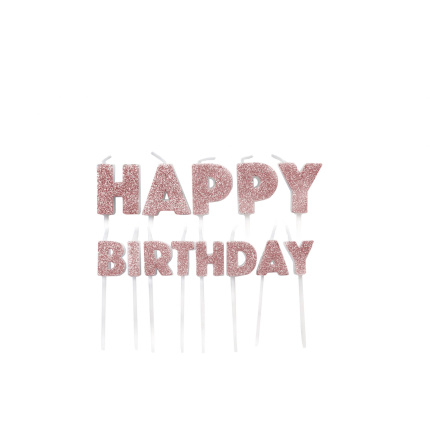 Velas Happy Birthday Rosa Gold Glitter - Pack 13