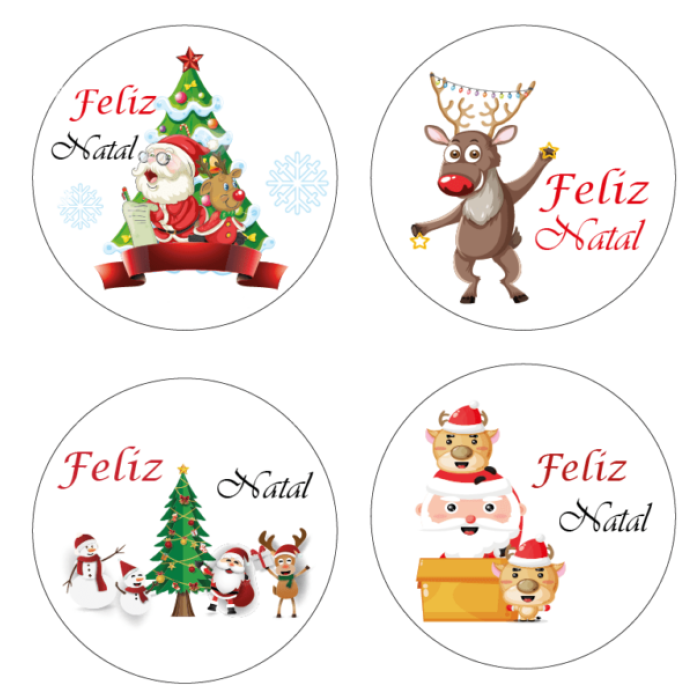 Etiquetas Adesivas Brancas Feliz Natal Redondas - Folha - Image 2