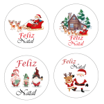 Etiquetas Adesivas Brancas Feliz Natal Redondas - Folha - Image 3