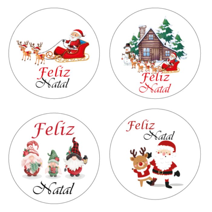 Etiquetas Adesivas Brancas Feliz Natal Redondas - Folha - Image 3