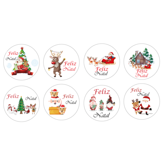 Etiquetas Adesivas Brancas Feliz Natal Redondas - Folha - Image 1