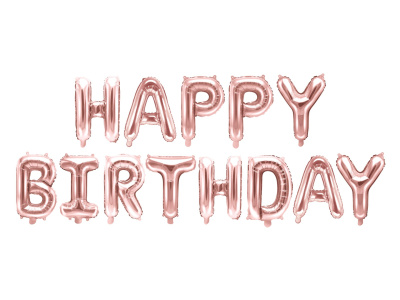 Banner Balões Happy Birthday Rosa Gold - 13 Letras