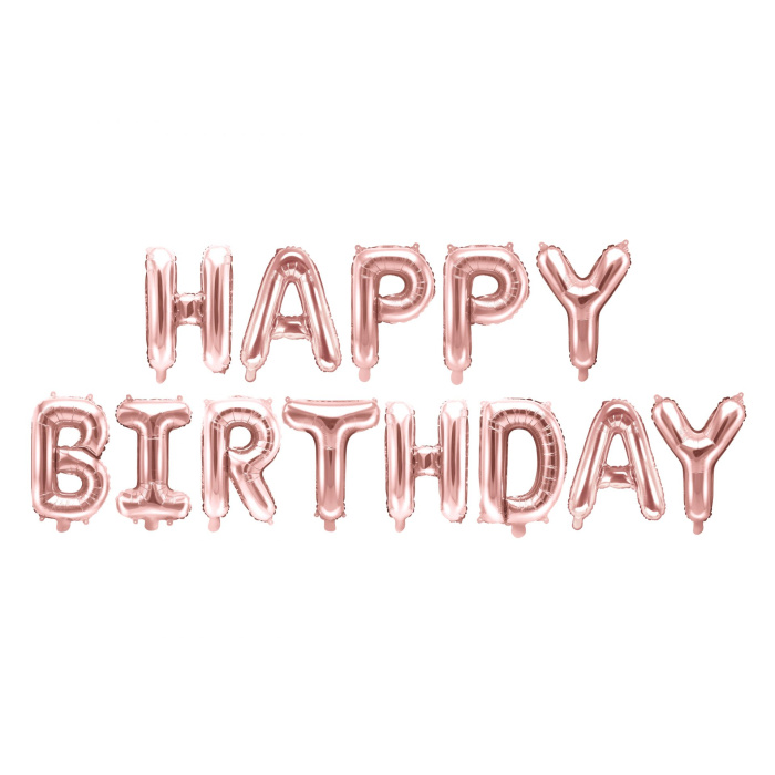 Banner Balões Happy Birthday Rosa Gold - 13 Letras - Image 1