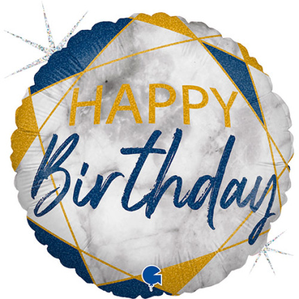 Balão Happy Birthday Branco e Azul - 46cm