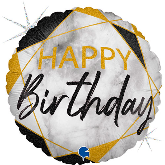 Balão Happy Birthday Branco e Preto - 46cm - Image 1