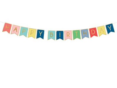 Banner Happy Birthday Cores Diversas com Letras Foil Ouro