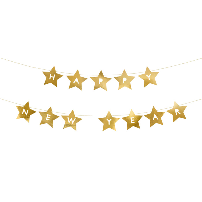 Banner "Happy New Year" Estrelas Douradas - 290cm - Image 1