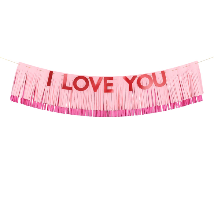 Banner Franjas Tassel Rosa "I LOVE YOU" - 2.50mts - Image 1