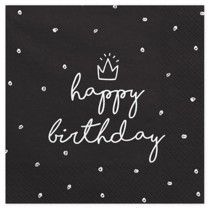 Guardanapos Pretos Happy Birthday 33cm - Image 1