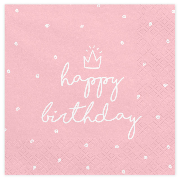 Guardanapos Rosa Happy Birthday 33cm - Image 1