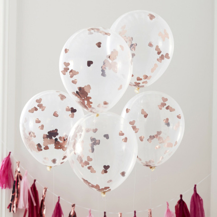 Balões latex com Confetis Coração 30cm - Conj.5