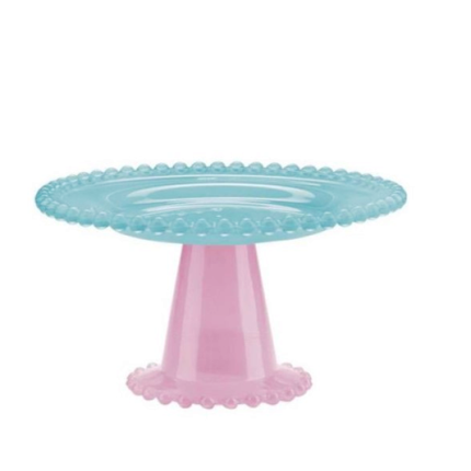 Prato Bolo Vidro Verde e Rosa