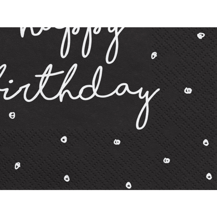 Guardanapos Pretos Happy Birthday 33cm - Image 4