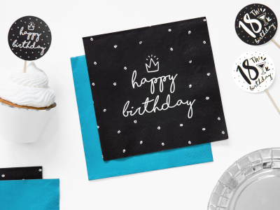 Guardanapos Pretos Happy Birthday 33cm - Image 2