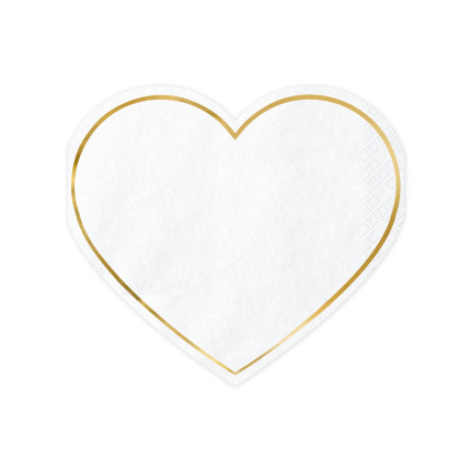 Guardanapos Coração Branco Rebordo Ouro - Pack 20