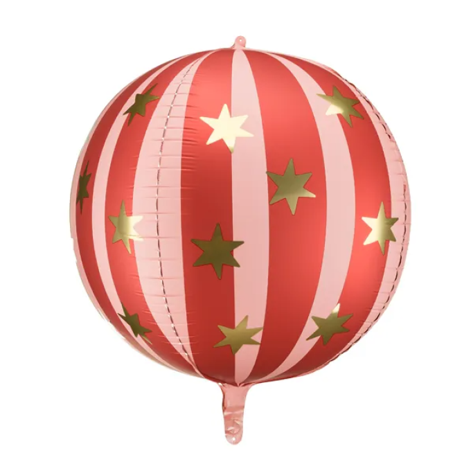 Balão Bola Vermelho e Rosa e Estrelas Douradas Foil- 50cm