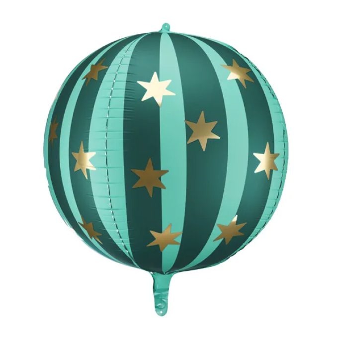 Balão Bola Azul e Verde e Estrelas Douradas Foil- 50cm