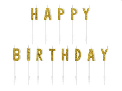 Velas 13 Letras "Happy Birthday" Ouro Glitter