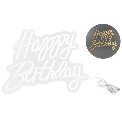 Luz LED Neon Branca HAPPY BIRTHDAY - 40cm
