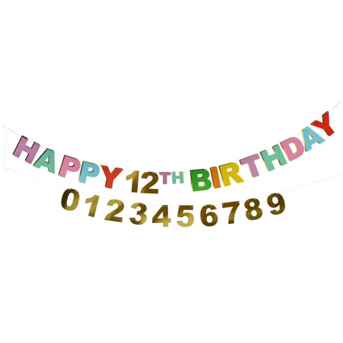 Banner Happy Birthday Colorido e Dourado Personalizável- 2.5m