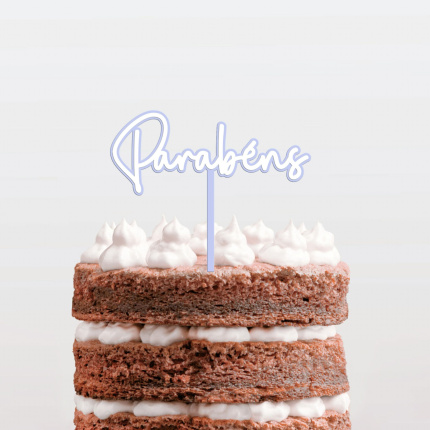 Topo de Bolo Acrilico Parabéns Azul