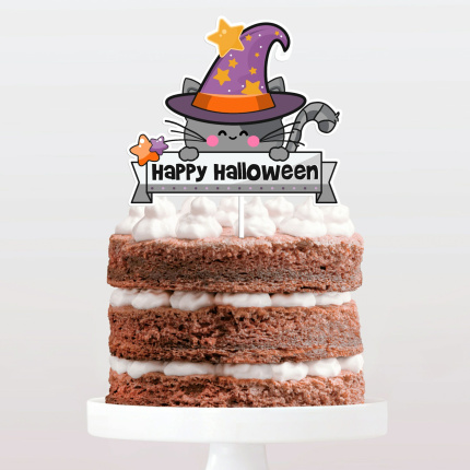 Topo de Bolo Halloween - Gato