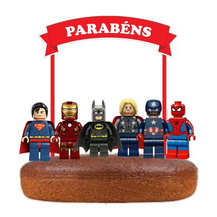 Topo de Bolo Super Heróis Lego