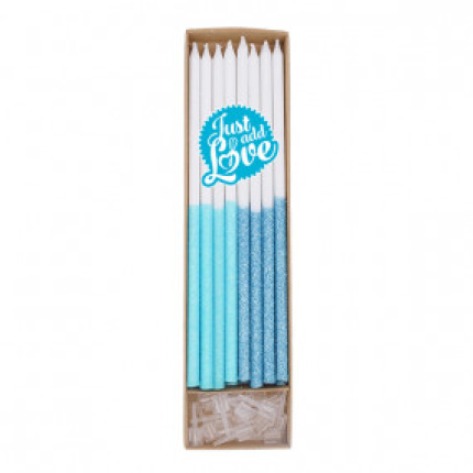 Velas Altas Glitter Azul 15cm - Pack 16