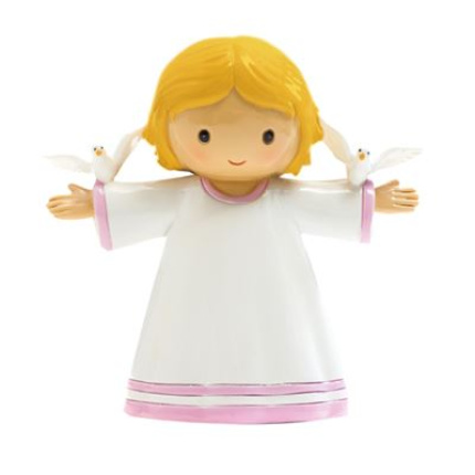 Boneco Batismo - Anjo da Guarda Rosa Com Pombas