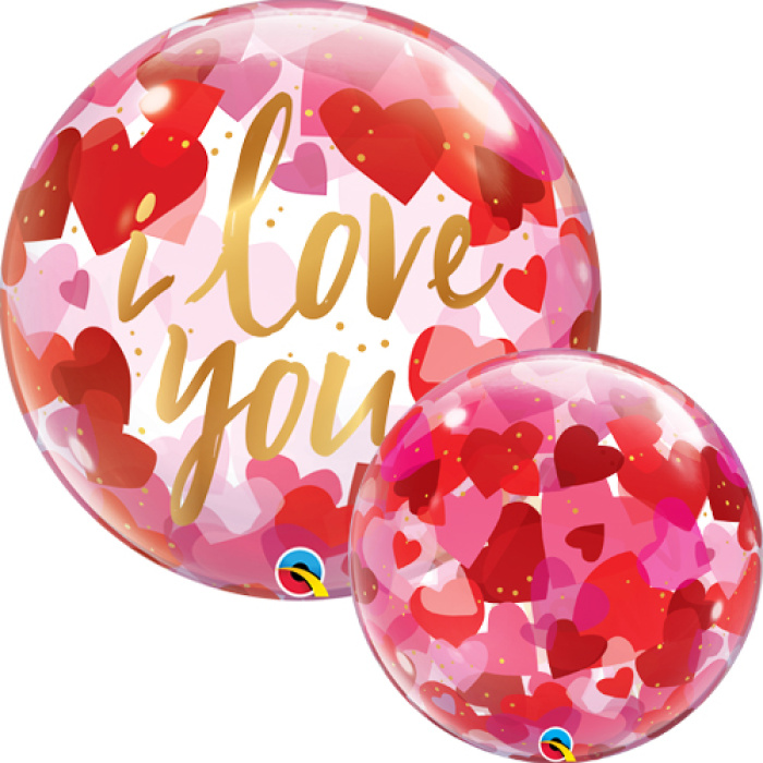 Balão Bubble Corações Vermelhos Impressos - 56cm - Image 1